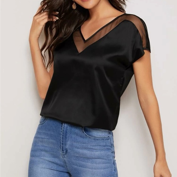 Boho blue batwing sleeve mesh insert blouse - Picture 13 of 15